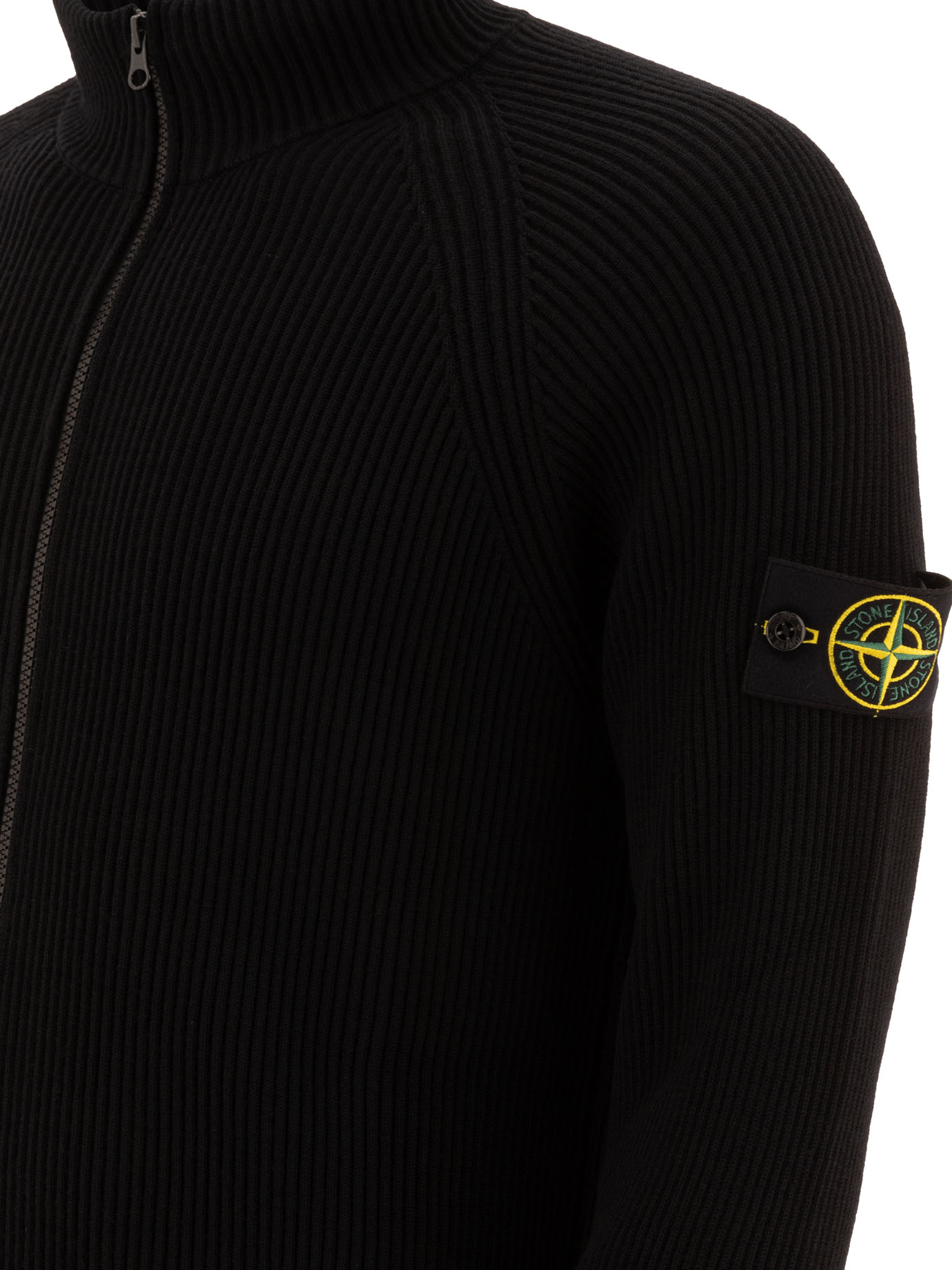 STONE ISLAND Black   Compass zippered sweater